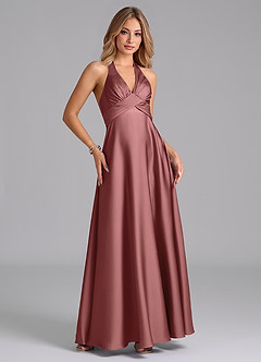 Azazie Tessie Bridesmaid Dresses Amethyst A-Line Pleated Stretch Satin Dress image5