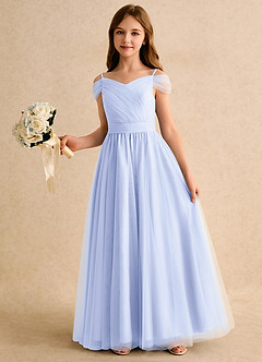 Azazie Yuna Girls Formal Flower Girl Dresses Lavender A-Line Off the Shoulder Tulle Dress image5