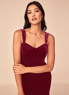 Azazie Lanessa Bridesmaid Dresses Burgundy Mermaid V-Neck Keyhole Back Velvet Dress image3