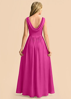 Azazie Novi Junior Vestido Fucsia de Satén Elástico de Corte en A con Plisado image2