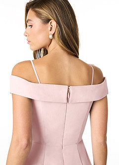 Azazie Lecia Bridesmaid Dresses Blushing Pink Empire Off-The-Shoulder Pleated Chiffon Convertible Dress image7