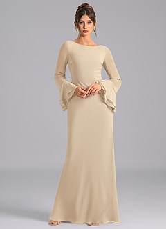 Azazie Leone Bridesmaid Dresses Champagne Mermaid Corset Chiffon Dress image3