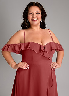 Azazie Lyra Bridesmaid Dresses Rust A-Line Chiffon Convertible Dress image17