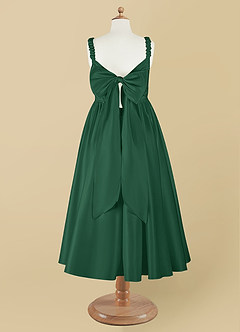Azazie Cutie Pie Flower Girl Dresses Dark Green A-Line Pleated Matte Satin Dress image8