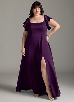 Azazie Bondi Bridesmaid Dresses Grape A-Line Bow Stretch Satin Dress image12