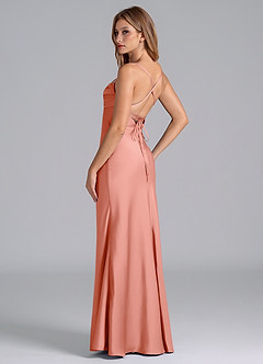 Azazie Seema Bridesmaid Dresses Coral Mermaid Corset Stretch Satin Dress image6