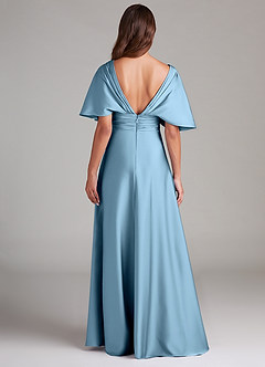 Azazie Pamela Bridesmaid Dresses Steel Blue A-Line Pleated Stretch Satin Dress image2