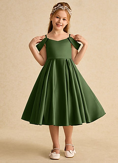 Azazie Favia Jurken voor bloemenmeisjes A-Lijn Jurk van Mat Satijn Off the Shoulder Olijf image4