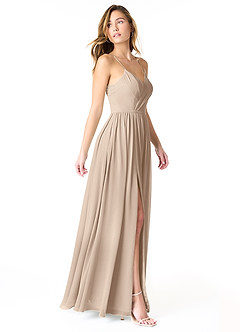 Azazie Cora Bridesmaid Dresses Taupe A-Line Pleated Chiffon Dress image4