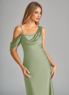 Azazie Celina Bridesmaid Dresses Dusty Sage Sheath Off the Shoulder Stretch Satin Dress image7