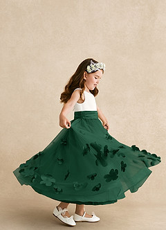 Azazie Vi Flower Girl Dresses Dark Green A-Line Sleeveless Tulle Dress image2