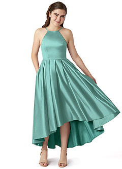 Azazie Jemima Junior A-Linie mit Taschen Stretch-Satin Kleid Aqua image1