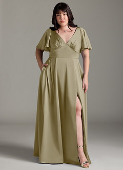 Azazie Kimber Brautjungfernkleider A-Linie Gestreift Stretch-Satin Kleid Moosgrün image7