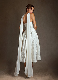 Azazie Devam Robes de mariée Robe Trapèze en Jacquard Floral Sans bretelle Blanc De Diamant image2