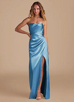 Azazie Leonis Robes de demoiselle d'honneur Robe Sirène Convertible en Satiné métallisé Plissée Acier Bleuté image1