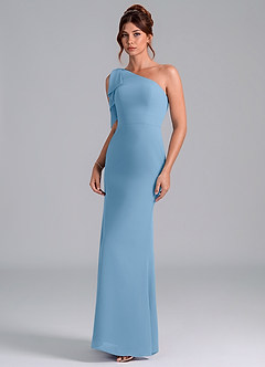 Azazie Rinna Bridesmaid Dresses Steel Blue Mermaid One Shoulder Chiffon Dress image3