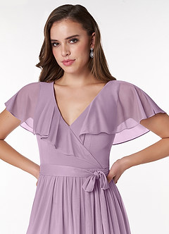 Azazie Jael Bridesmaid Dresses Wisteria A-Line V-Neck Mesh Dress image5