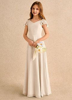 Azazie Nari Girls Formal Vestidos de florista Vestido Alabastro Branco de Chiffon de Linha A com com Mangas image3