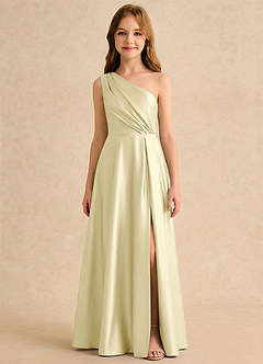 Azazie Puddles Girls Formal Flower Girl Dresses Lemon Sorbet A-Line One Shoulder Stretch Satin Dress image6