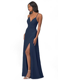 Azazie Everleigh Vestidos de damas de honor Vestido de Azul Marino Oscuro de Gasa de Corte en A con Corazón plisado image5
