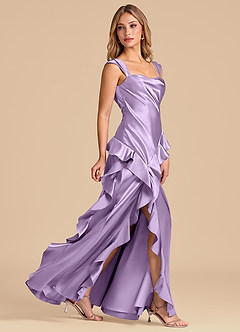 Azazie Sloane Brautjungfernkleider A-Linie Herzausschnitt Metallischer Satin Kleid Flieder image3
