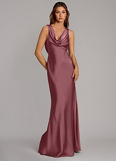 Azazie Cheryl Vestidos de damas de honor Vestido Rosa Del Desierto de Satén Elástico de Corte Sirena image1