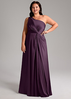 Azazie Brooke Brautjungfernkleider A-Linie One-Shoulder Stretch-Satin Kleid Pflaume image12
