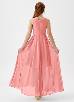 Azazie Lizette Junior Robe Trapèze en Mousseline de soie Plissée Corail image5