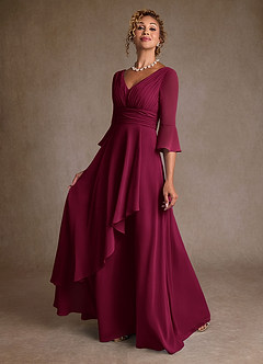 Azazie Eire Mother of the Bride Dresses Burgundy A-Line Pleated Chiffon Dress image3