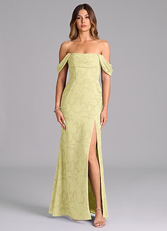Azazie Saige Bridesmaid Dresses Lemon Sorbet A-Line Off the Shoulder Floral Burnout Convertible Dress image4