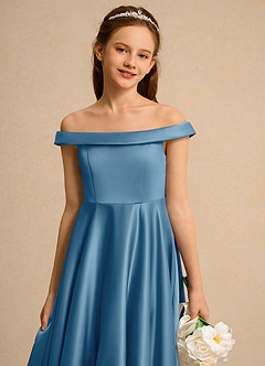 Azazie Teeny Girls Formal Sukienki dla dziewczynek sypiących kwiaty Linia A Pofałdowany Matowy satynowy Długość kostki Sukienka image7