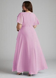Azazie Aaliyah Bescheidene Brautjungfernkleider A-Linie Schaufel Gefaltet Chiffon Bodenlänge Kleid image9