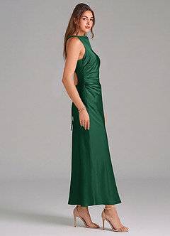 Azazie Evadne Vestidos de damas de honor Vestido de Verde Oscuro de Satén Elástico de Corte Recto con Plisado image4