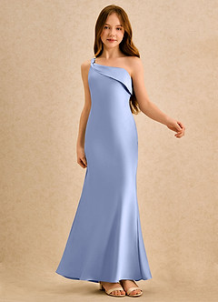 Azazie Almond Girls Formal Flower Girl Dresses Ice Sheath One Shoulder Stretch Satin Dress image6