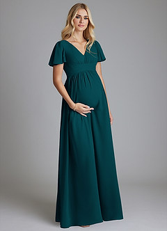 Azazie Verna Maternity Bridesmaid Dresses A-Line V-Neck Ruched Chiffon Floor-Length Dress image3