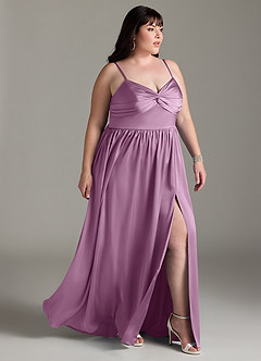 Azazie Zeya Robes de demoiselle d'honneur Robe Trapèze en Satin extensible Plissée Glycine image12
