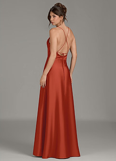 Azazie Eris Bridesmaid Dresses Rust A-Line Pleated Stretch Satin Dress image2