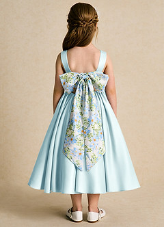 Azazie Doodlebug Flower Girl Dresses Sea Glass A-Line Bow Matte Satin Dress image1