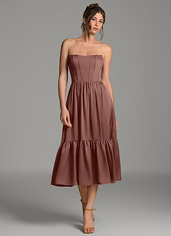 Azazie Delphina Bridesmaid Dresses Espresso A-Line Corset Stretch Satin Convertible Dress image4