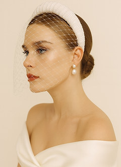 front Bridal Pearl Veil Headband