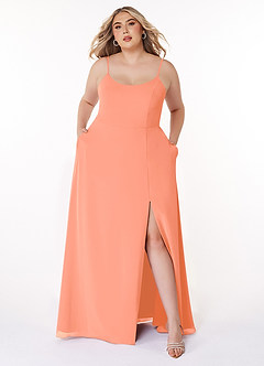 Azazie Moira Brautjungfernkleider A-Linie Schaufel Chiffon Kleid Sonnenuntergang image8