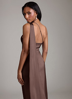 Azazie Galinda Suknie dla druhen Syrena Jedno ramię Satyna elastyczna Do ziemi Sukienka image2