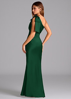 Azazie Yuanna Bridesmaid Dresses Dark Green Mermaid One Shoulder Stretch Satin Dress image6