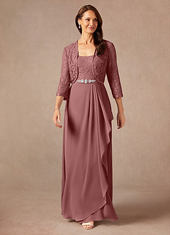 Azazie Ainsling Kleider für die Brautmutter A-Linie Quadratischer Ausschnitt Spitze Chiffon Kleid Wüstenrose image5