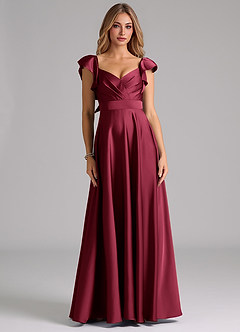 Azazie Leilani Bridesmaid Dresses Burgundy A-Line Ruched Stretch Satin Dress image3