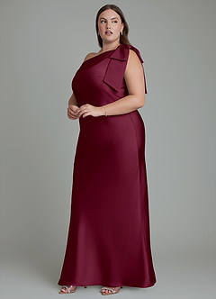 Azazie Yuanna Bridesmaid Dresses Mulberry Mermaid One Shoulder Stretch Satin Dress image13