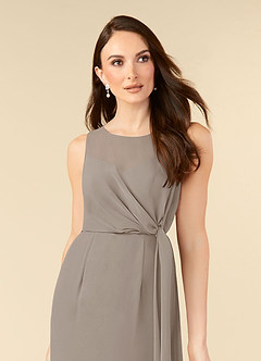 Azazie Marchioness Mother of the Bride Dresses Taupe A-Line Scoop Pleated Chiffon Dress image5