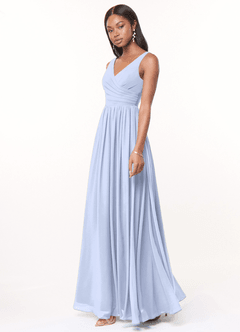 Azazie Keyla Bridesmaid Dresses Ice A-Line V-Neck Pleated Chiffon Dress image3