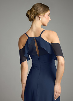 Azazie Dakota Bridesmaid Dresses Dark Navy A-Line V-Neck Pleated Chiffon Dress image6