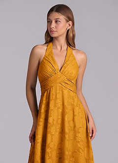 Azazie Tessie Bridesmaid Dresses Butterscotch A-Line Pleated Floral Burnout Dress image7